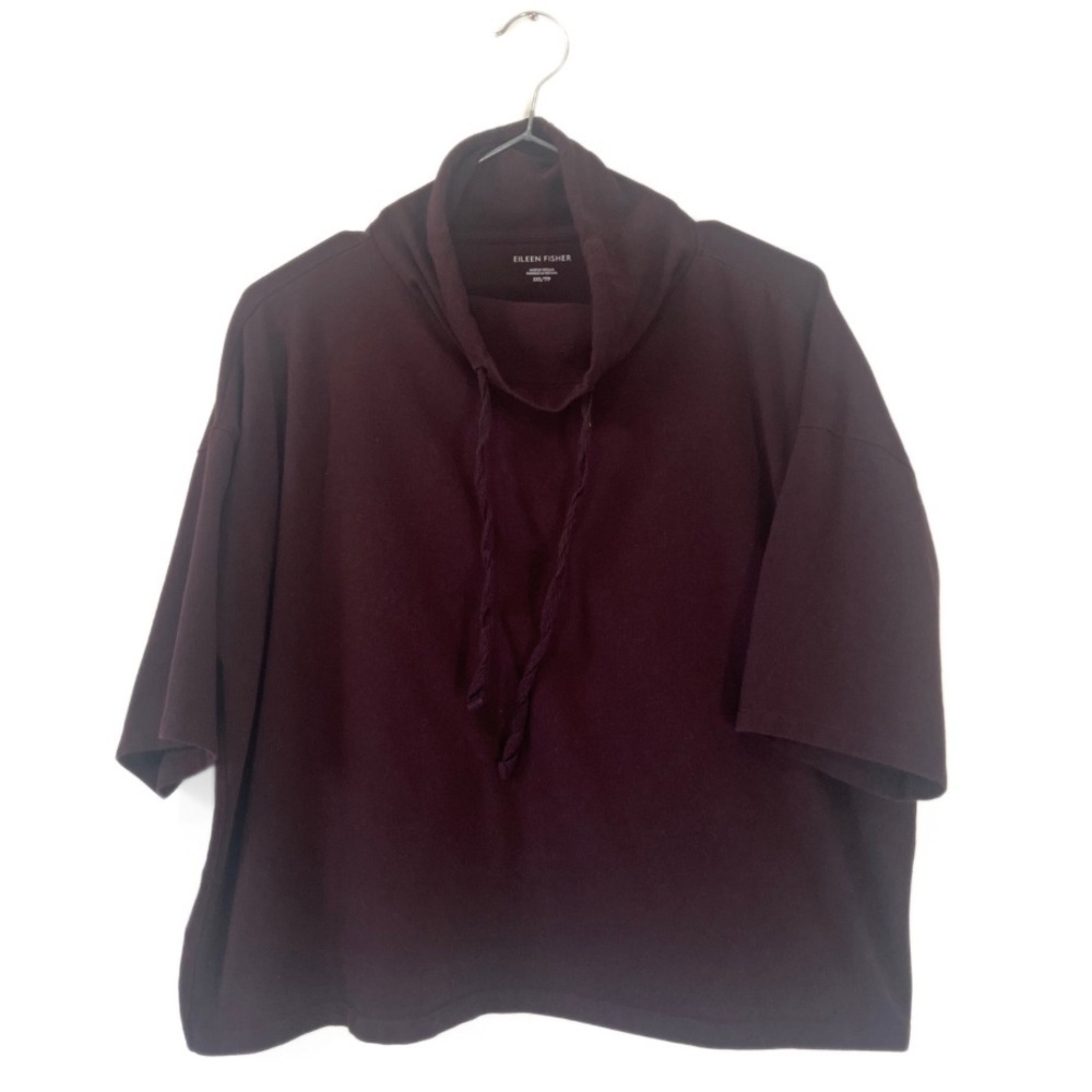 Eileen Fisher Maroon/Burgundy Turtleneck Cropped Short Sleeve Top Size XXS